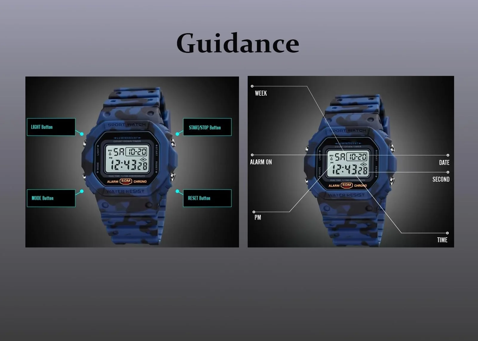 Чоловічий цифровий годинник з підсвічуванням Nicoone, водонепроникний, спортивний, протиударний, фото №6 Чоловічий цифровий годинник з підсвічуванням Nicoone, водонепроникний, спортивний, протиударний, фото №6