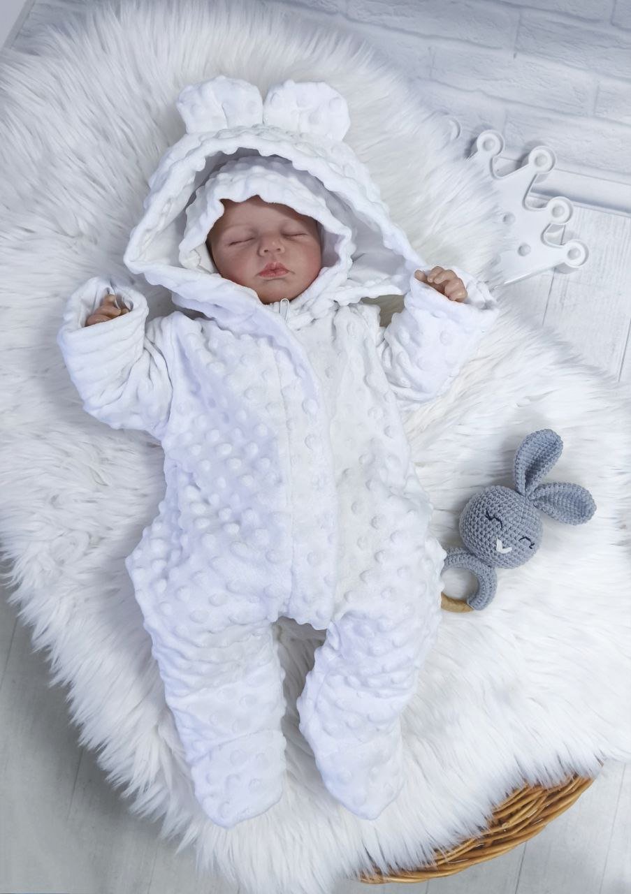 Плюшевый человечек, комбинезон и шапочка для новорожденного, теплый слип белый, фото №1