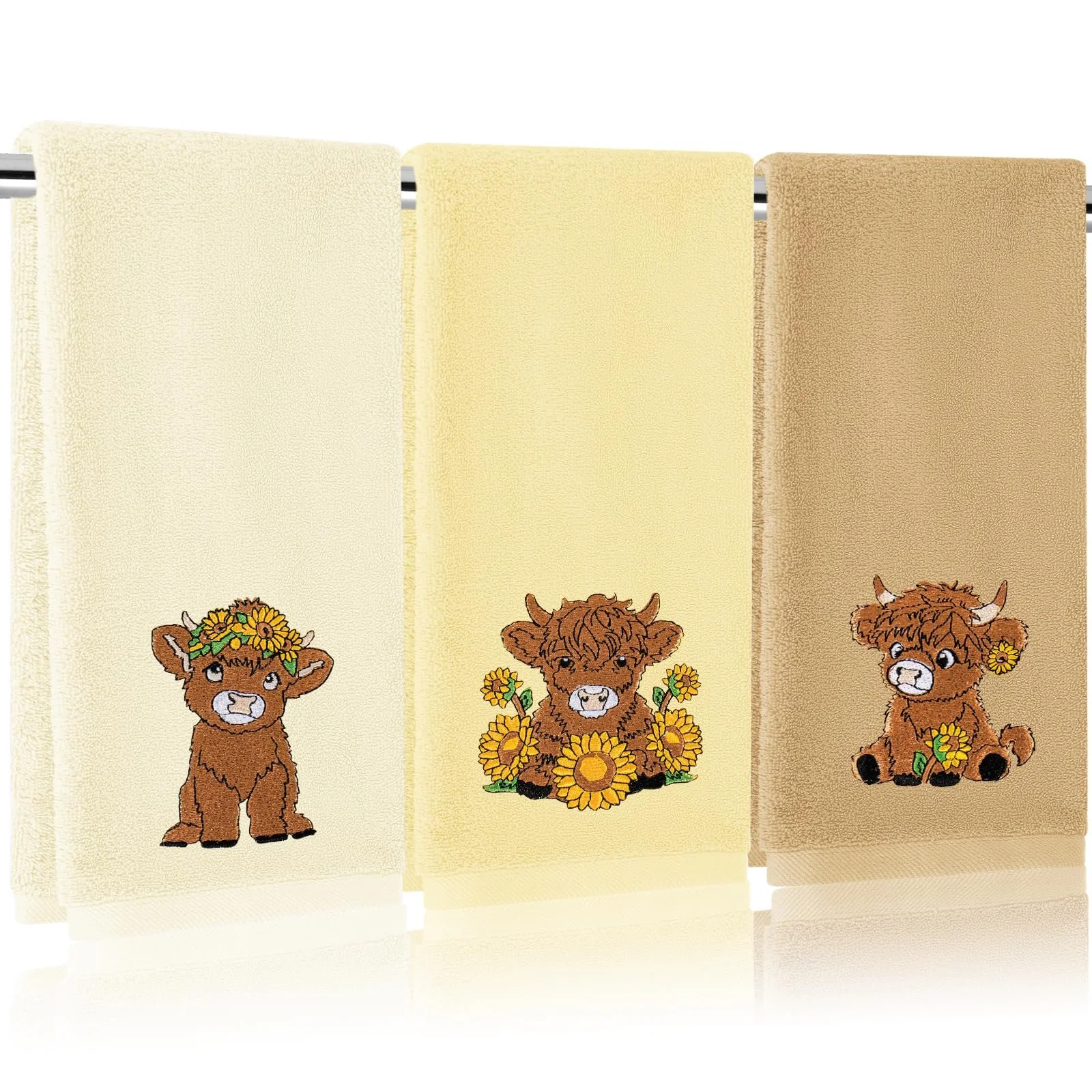Набір рушників Highland Cow Sunflower 3 шт. бавовняні з вишивкою 75x34 см, фото №1