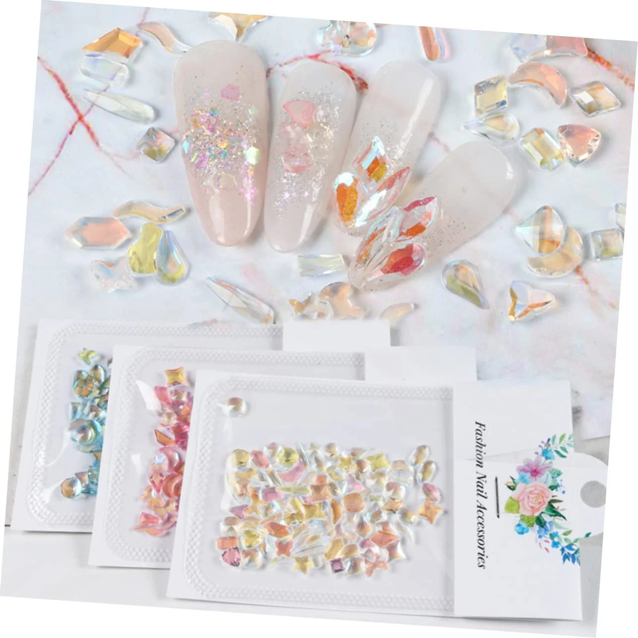 Стрази для нігтів minkissy Aurora з смоли, пласкі, кристали, фото №2