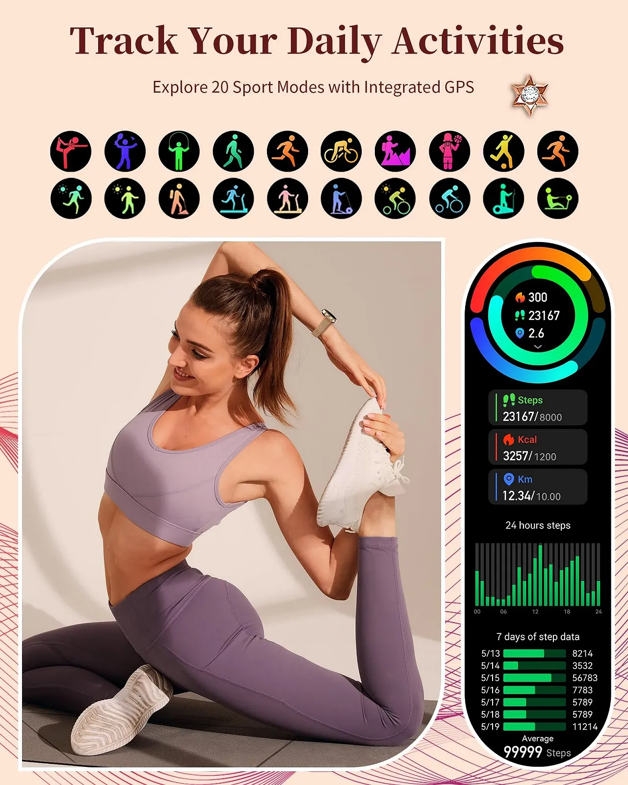 Смартгодинник жіночий, Смартгодинник з функцією телефона, IP68 водонепроникний, 1.3 дюймовий HD сенсорний екран, фото №6