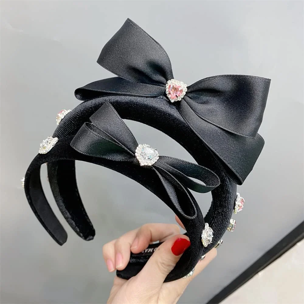 Обруч на голову з бантом і стразами у формі серця Чорний, S, фото №6 Обруч на голову з бантом і стразами у формі серця Чорний, S, фото №6