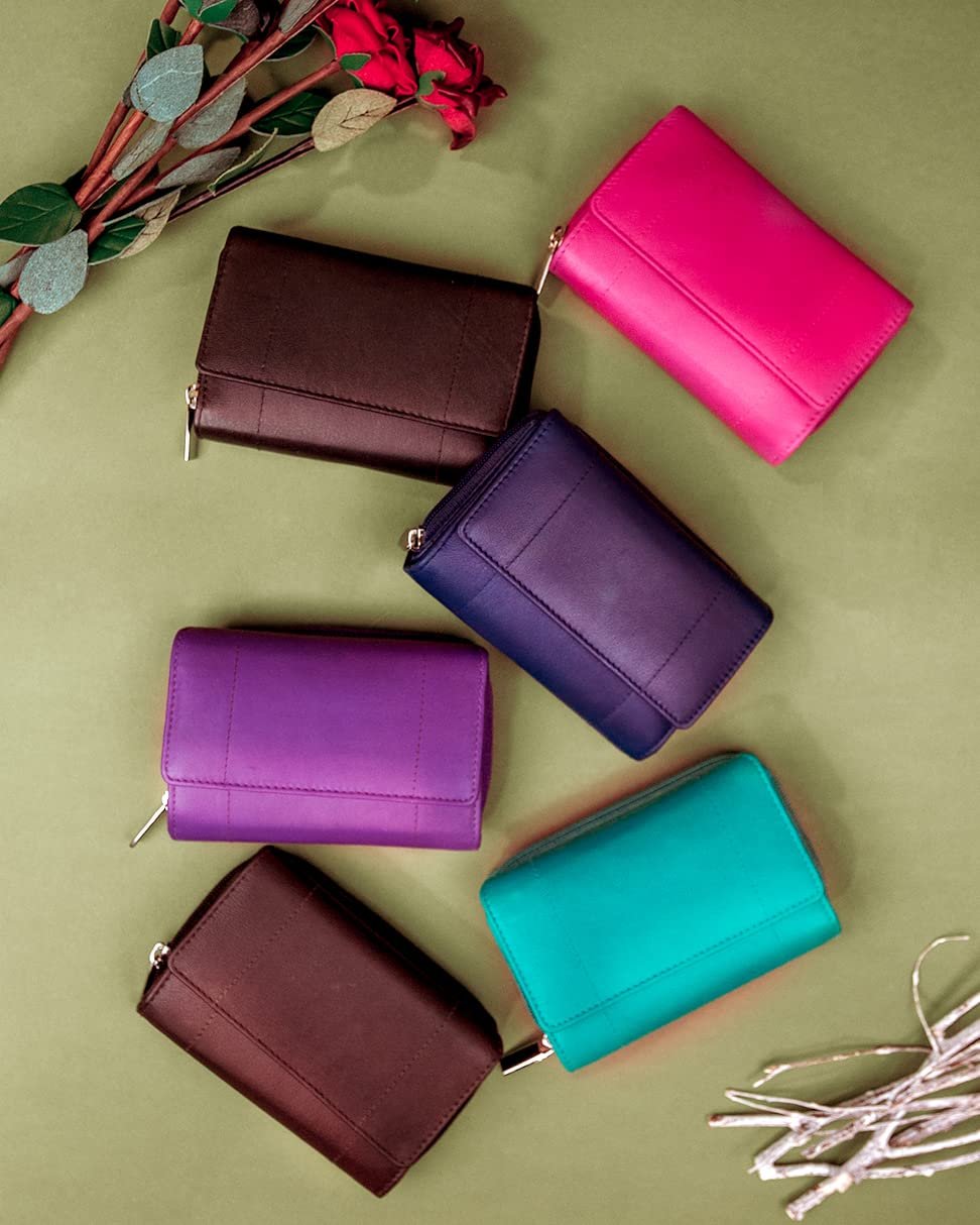 Кошелек кожаный Woodland Leather Маленький кошелек с защитой RFID, отделениями для карт и монет на молнии для женщин, фото №8
