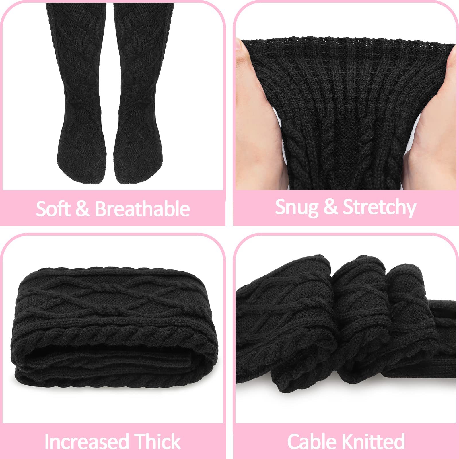 Высокие носки LittleForBig для девочек в стиле школьной формы, очень длинные вязаные чулки с кабелем, фото №4