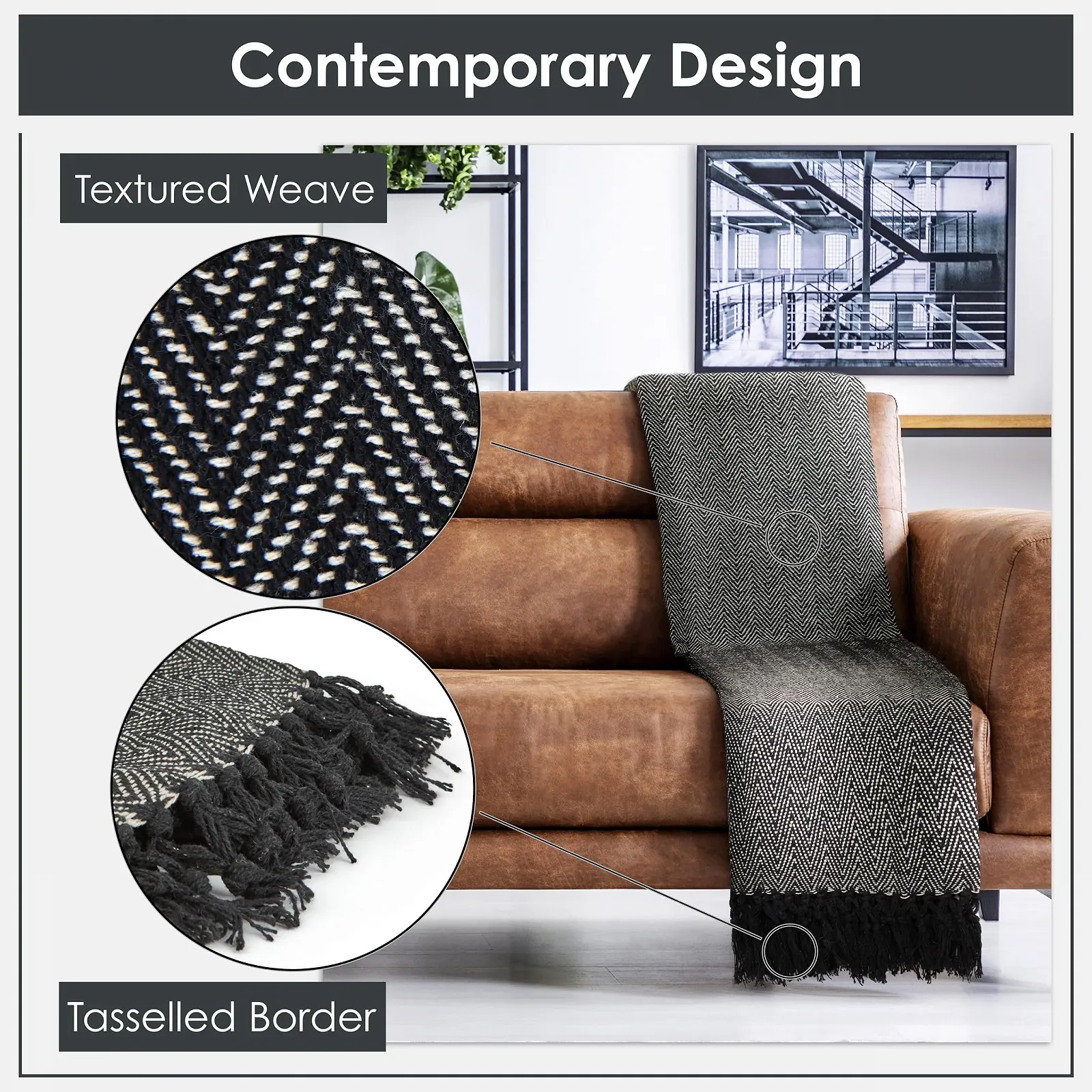 Плед Emma Barclay Ялинка 50 x 60 см Чорний 100% Бавовна 127 x 152 см, фото №2