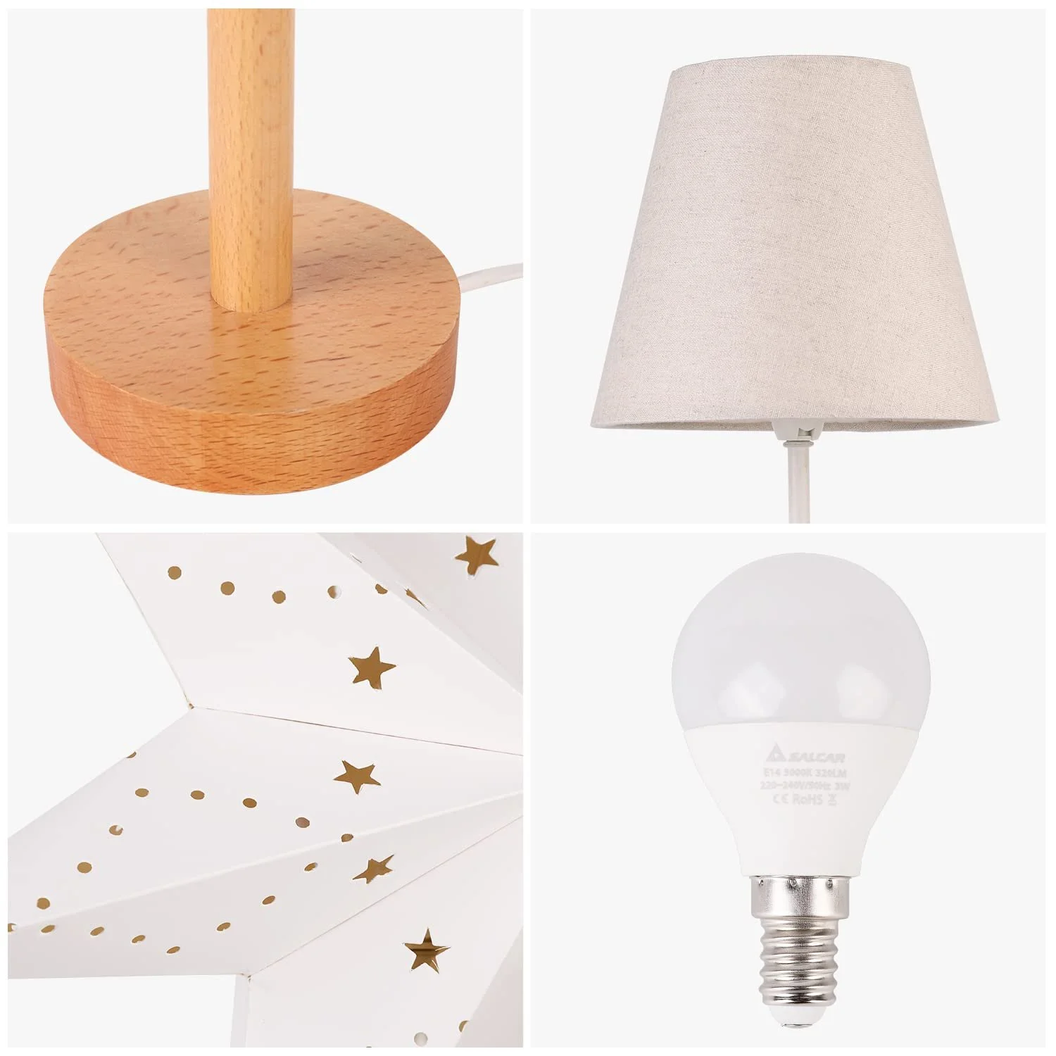 Настільна лампа SALCAR LED Christmas Star 3D Advent Paper Star Wooden Base E14 45 cm White, фото №5