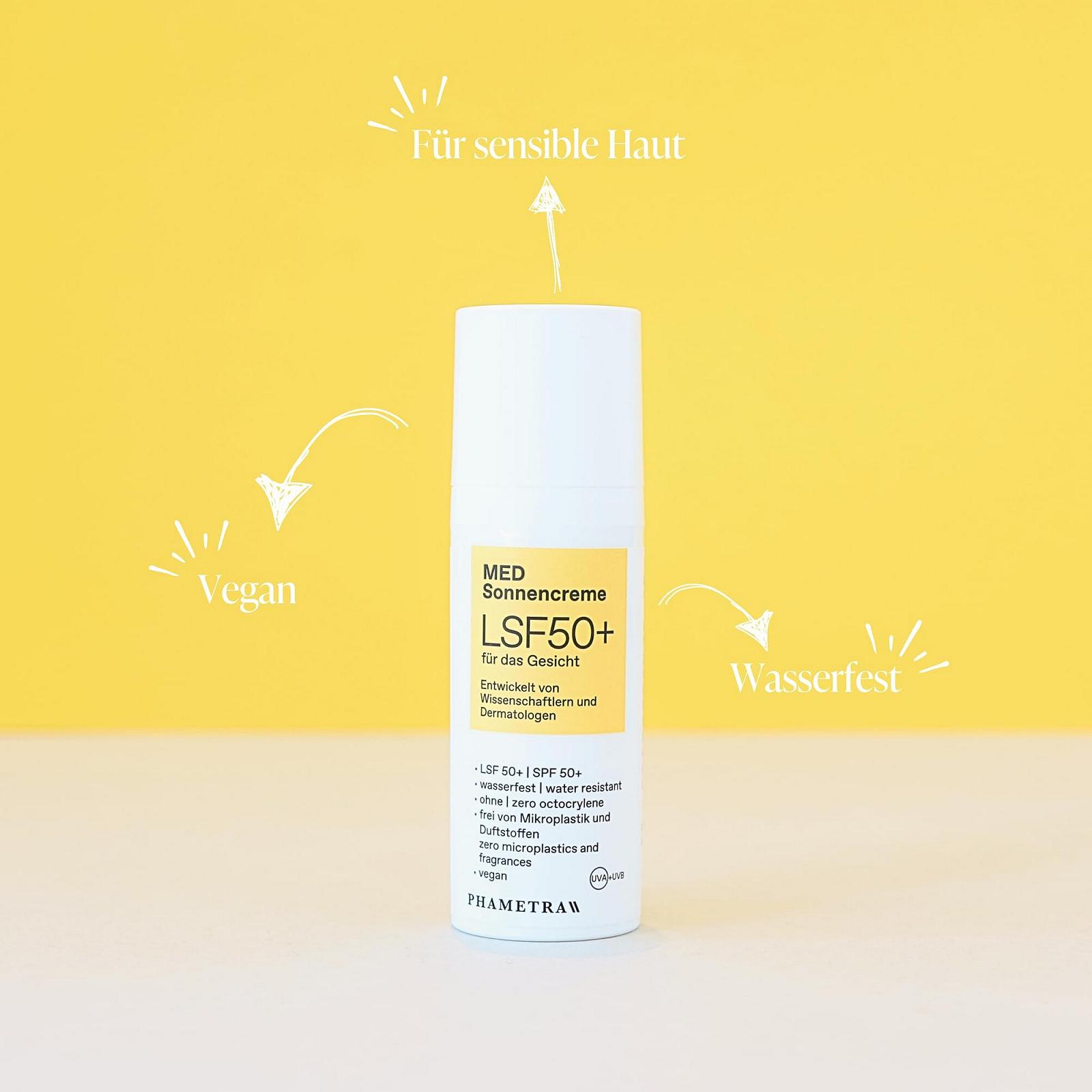 Солнцезащитный крем Phametra MED SPF 50+ для аллергичной и чувствительной кожи, без октокрилена, UVA + UVB защита, водостойкий, без отдушек, веганский, без микропластика, 50 мл, фото №4