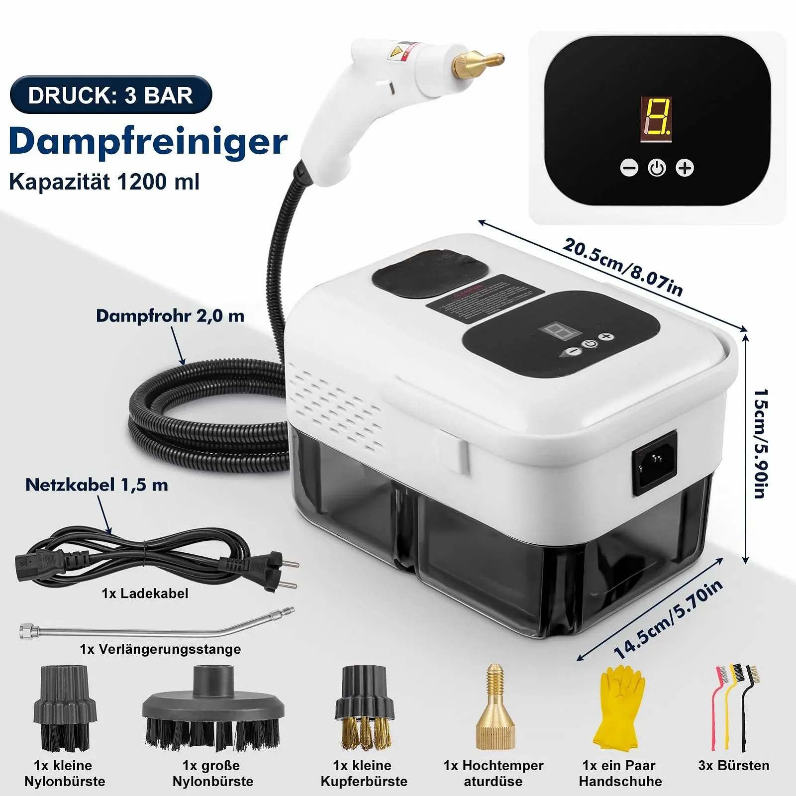 Пароочисник Handheld 2500 Вт 3 бар 9 режимів 1.2 л Білий, фото №5