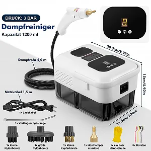 Ручний пароочисник Vitcoam 2500 Вт 9 рівнів регулювання 15 сек нагрівання 1.2 л 9 насадок synthetic.ua - Фото 1