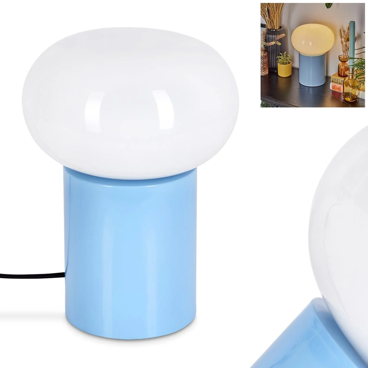 Настільна лампа Godrie Сучасна Приліжкова Метал/Скло Ретро/Вінтаж Ø 20 см H 27 см 1 x E27 Синя Біла, фото №1