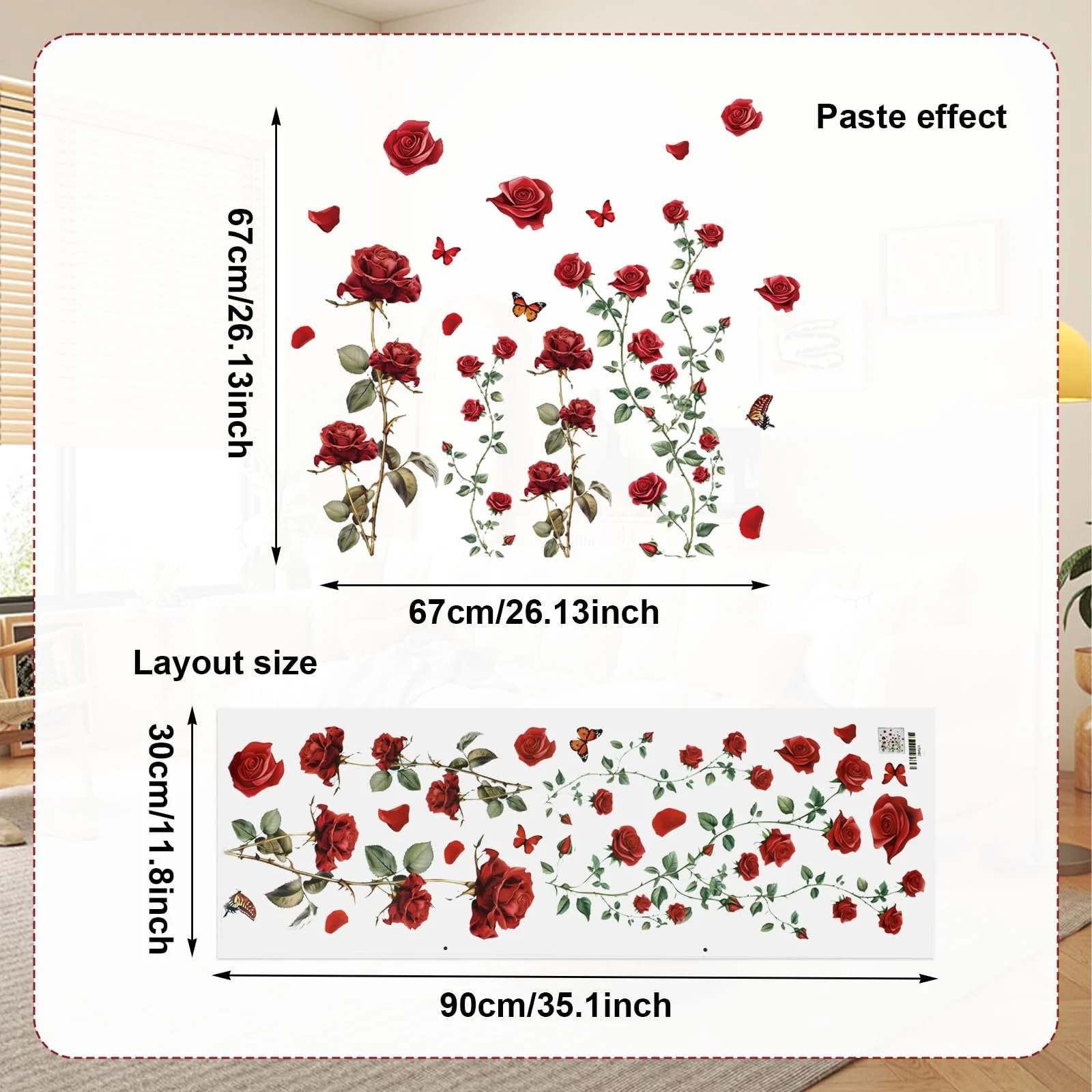 Наклейки на стіну Red Rose Квіти та метелики Вінілові 67 x 67 см, фото №2