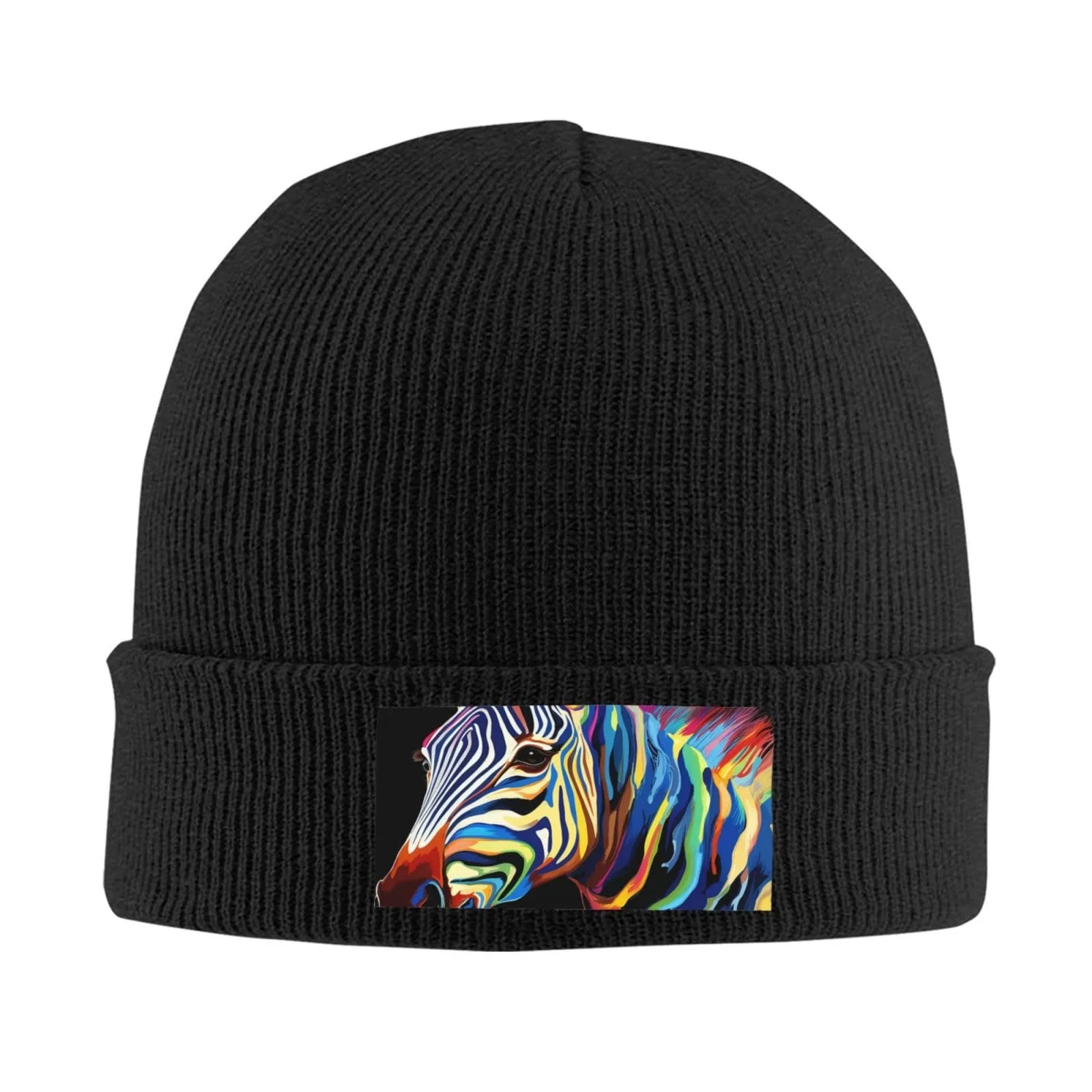 Шапка-бини с рисунком зебры на черном фоне для женщин, зимняя теплая трикотажная Slouchy, фото №4 Шапка-бини с рисунком зебры на черном фоне для женщин, зимняя теплая трикотажная Slouchy, фото №4