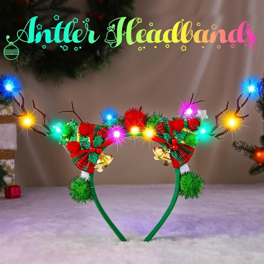 Різдвяний обруч на голову з оленячими рогами, фото №1