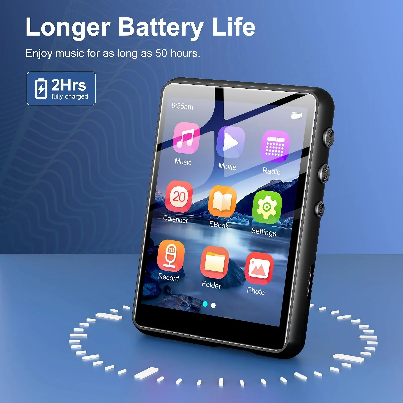 MP3-плеєр SWOFY 128GB, Bluetooth 5.3, 2.4-дюймовий сенсорний екран, HiFi звук, вбудований динамік, запис, FM-радіо, розширення до 512 GB, дитячий, Чорний, фото №5