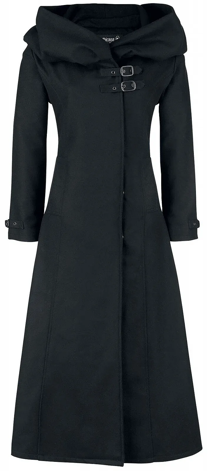 Пальто Gothicana by EMP Длинное Черное Шерстяное с большим капюшоном, фото №1 Пальто Gothicana by EMP Длинное Черное Шерстяное с большим капюшоном, фото №1