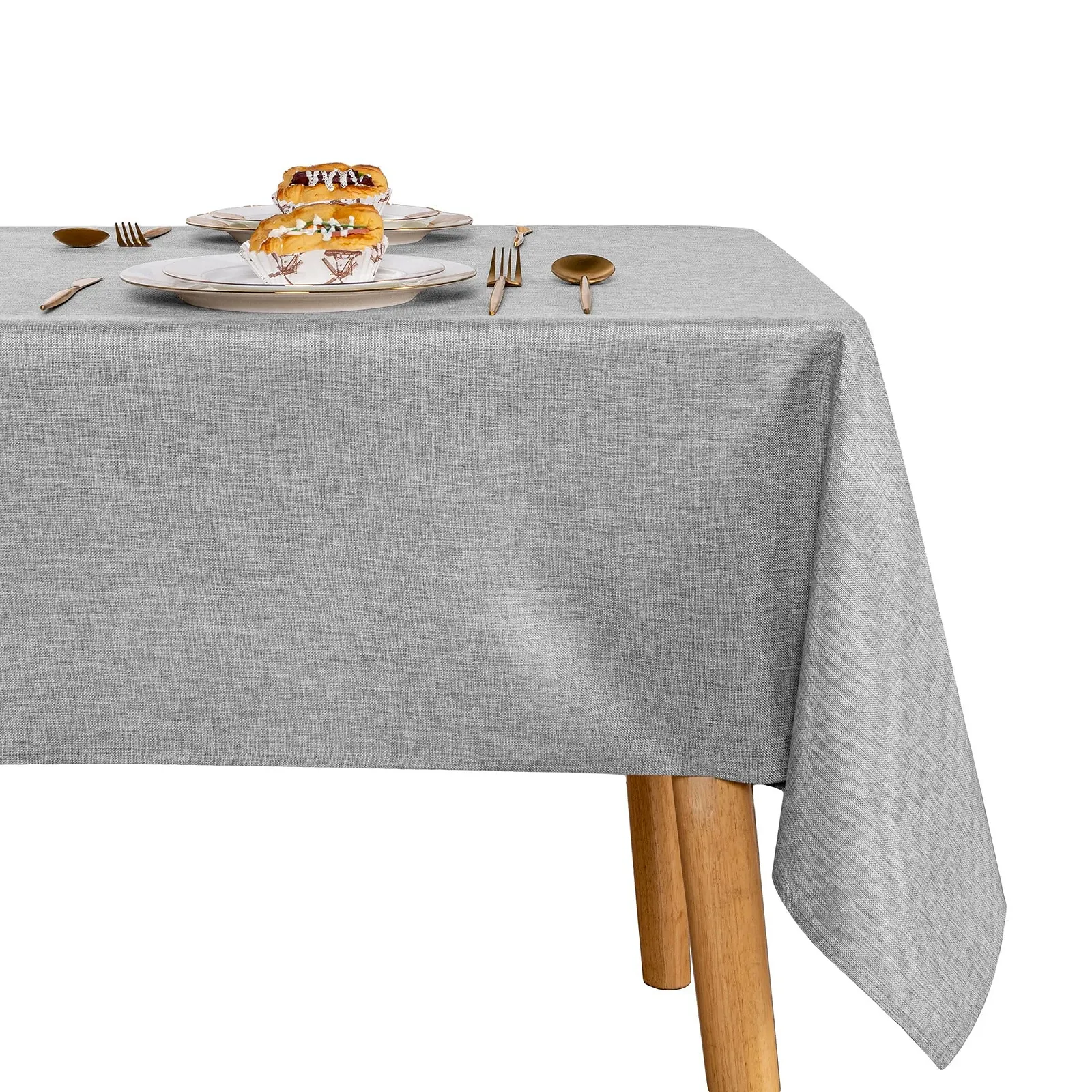 Скатертина JIUZHEN Linen Look 135 x 200 см Light Grey Поліестерова Водонепроникна, фото №1