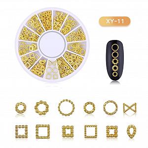 Набор украшений для ногтей Смешанный Золото Стразы Блестящие Металлические Заклепки Луна Звезда Сердца Искусственные Жемчужины 3D Декор для Ногтей 11# synthetic.ua - Фото 1