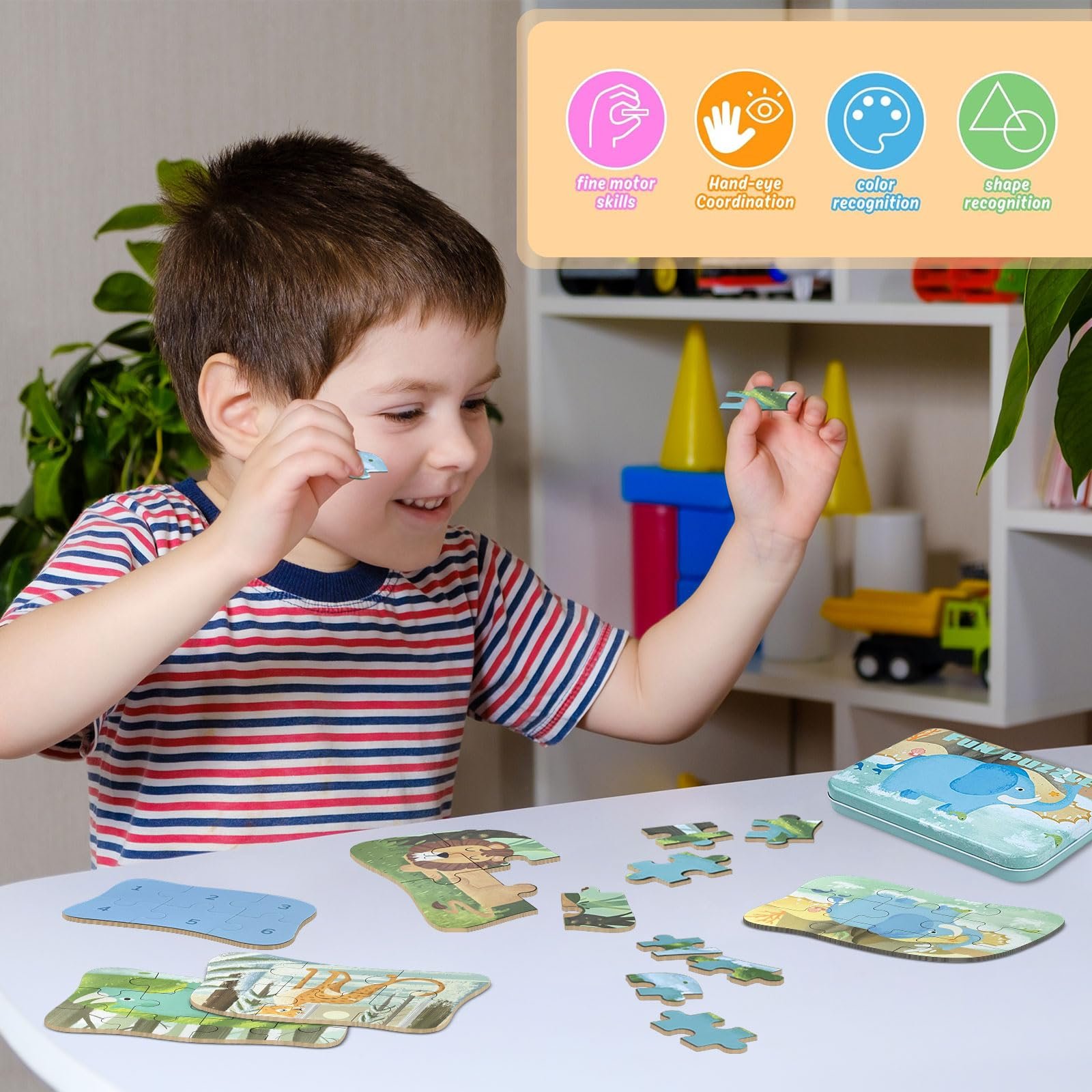 Пазл дерев'яний Montessori, 5 картинок, Морські тварини, у коробці, фото №6