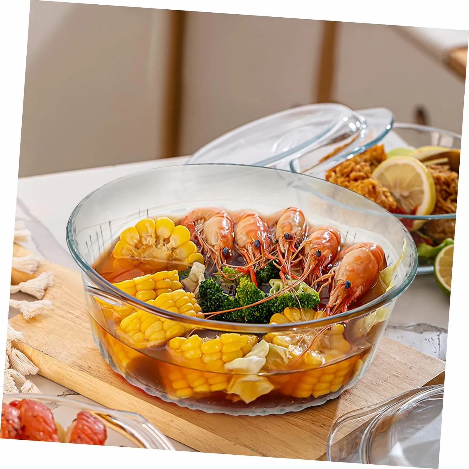 Форма для запікання Luxshiny Скляна Кругла з кришкою Боросилікатна Прозора, фото №6