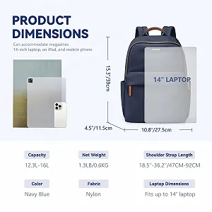 Рюкзак для ноутбука Women's Backpack 14 Inch темно-синий synthetic.ua - Фото 1