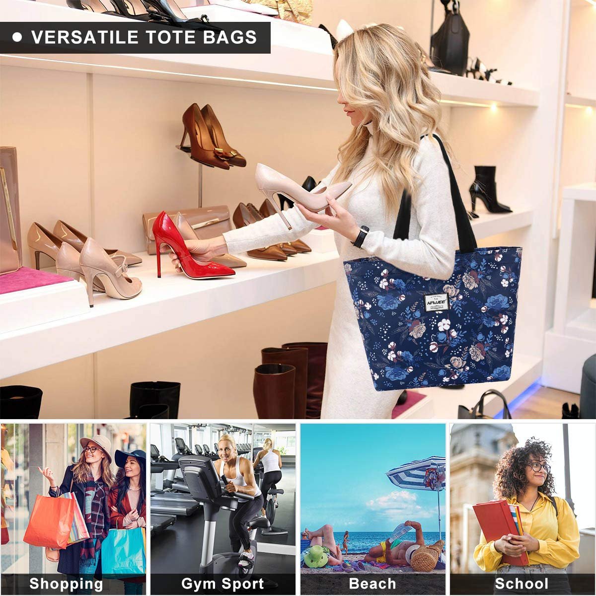 Сумка HAWEE жіноча, на плече, з блискавкою, повсякденна, велика, водонепроникна, для подорожей, роботи, школи, пляжу, бавовняна, модна, фото №6 Сумка HAWEE жіноча, на плече, з блискавкою, повсякденна, велика, водонепроникна, для подорожей, роботи, школи, пляжу, бавовняна, модна, фото №6