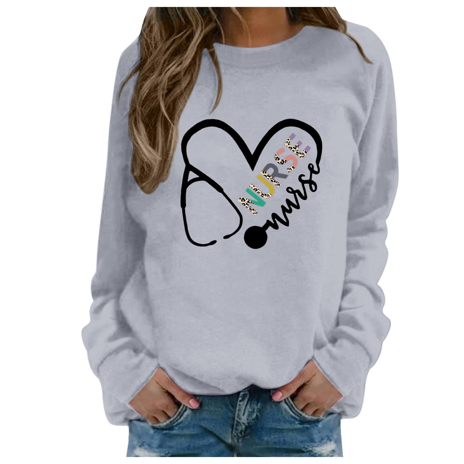 Пуловер Женский Generisch Свитшот с принтом ко Дню Святого Валентина Топ с длинными рукавами и круглым вырезом Свободный Повседневный Y2k-Shirt для весны, осени и зимы, фото №1