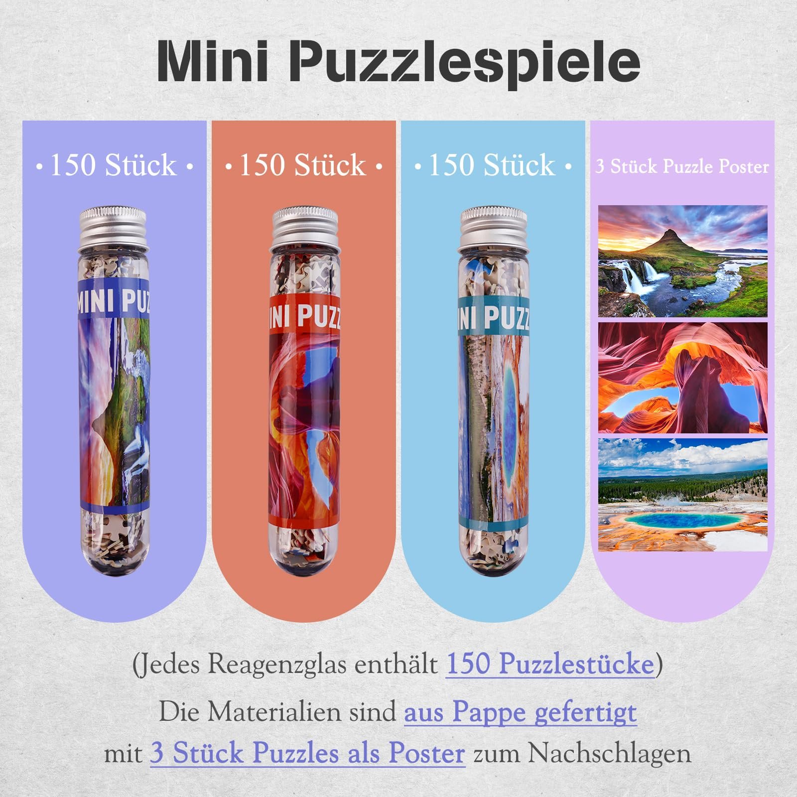 Набір пазлів MISITU Mountain and Lake 3 шт. по 150 елементів міні для дорослих, фото №3