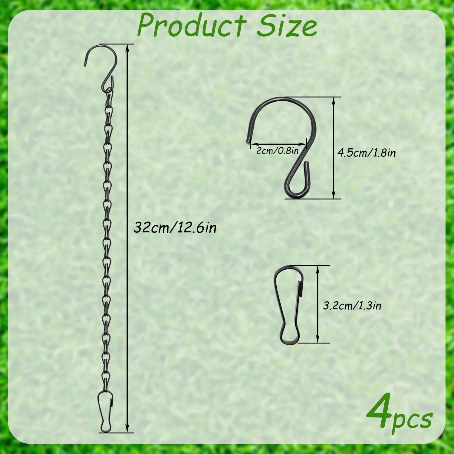 Ланцюжки для підвісних кошиків, 4 шт., 25 см, чорні, фото №2 Ланцюжки для підвісних кошиків, 4 шт., 25 см, чорні, фото №2