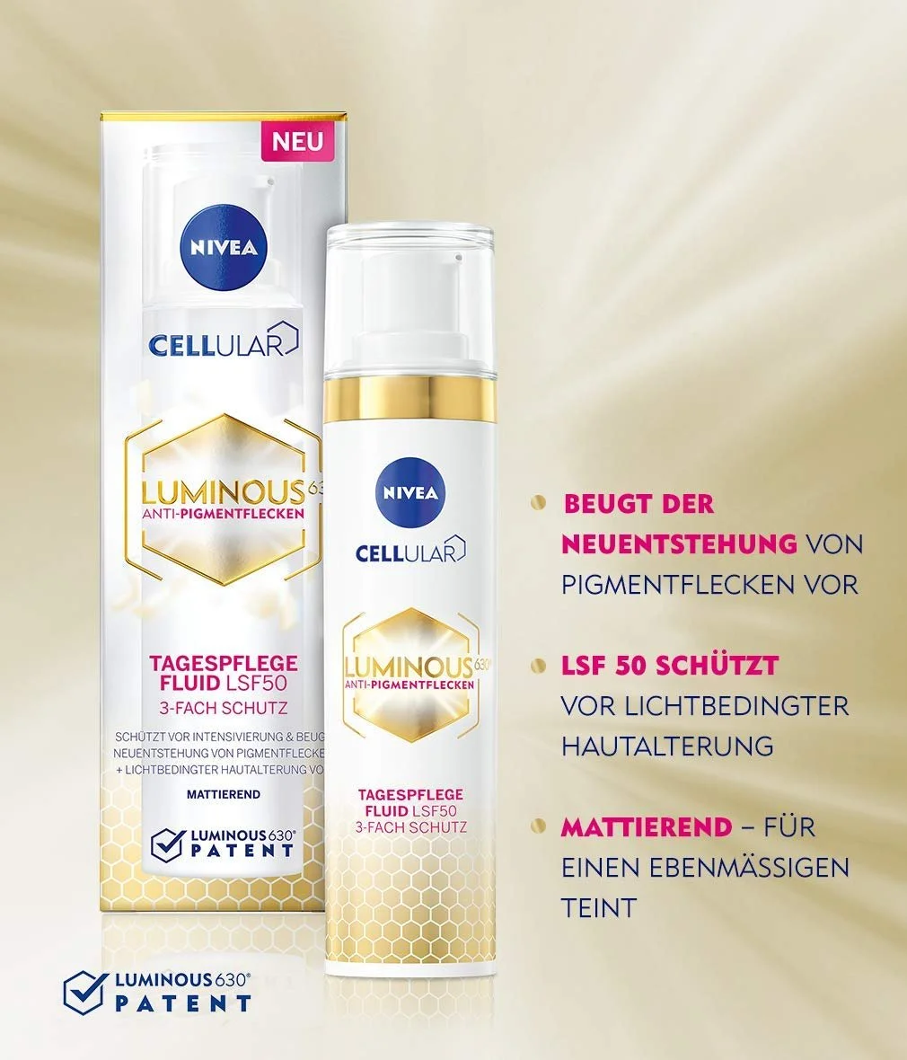 Денний флюїд для обличчя NIVEA Cellular Luminous 630 зволожувальний проти пігментних плям SPF 50 40 мл, фото №2