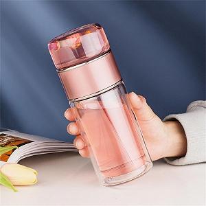 Стеклянный термос с двойными стенками для чая Infuser 280 мл розовый synthetic.ua - Фото 1