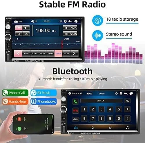 Автомагнітола Podofo / 7" / Сенсорна / Bluetooth / USB / AUX / FM / TF slot / 2DIN, фото №3
