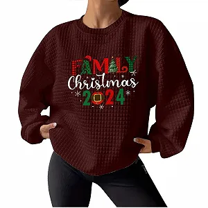 Женский Рождественский Свитшот Элегантный Шикарный Рождественский Премиум Вафельный Пуловер с Длинными Рукавами и Круглым Вырезом Рождественский Джемпер Смешной Графический Свитер Уродливый Рождественский - Фото 1