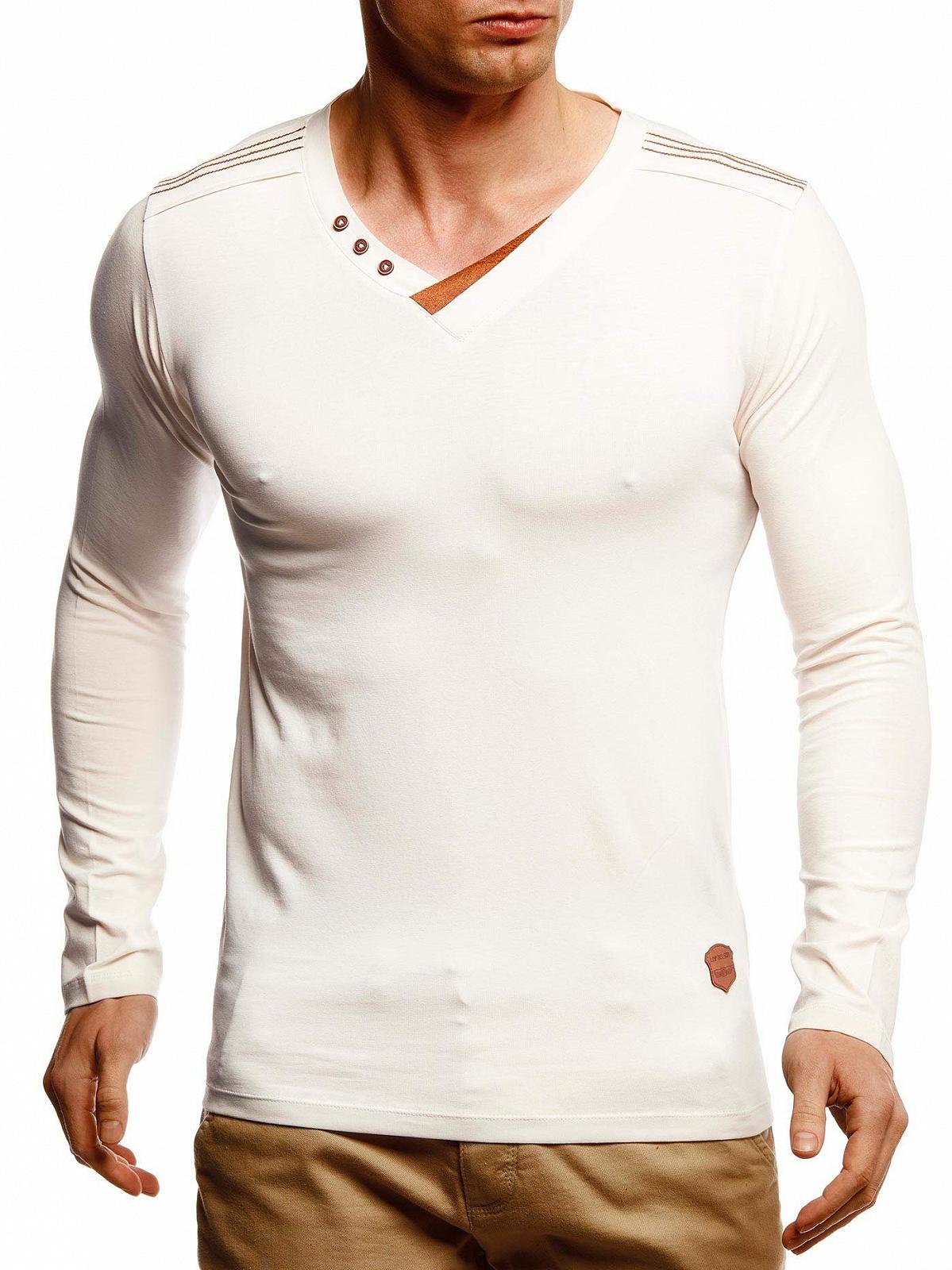 Футболка з довгим рукавом Leif Nelson Slim Fit V-подібний виріз, базова модель, чоловіча, білий, бавовна, фото №2