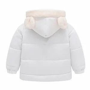 Зимняя куртка для девочки, короткая - Детская зимняя куртка для мальчиков и девочек с капюшоном в виде медвежьих ушек, флисовая утолщенная ветрозащитная теплая куртка на молнии synthetic.ua - Фото 1