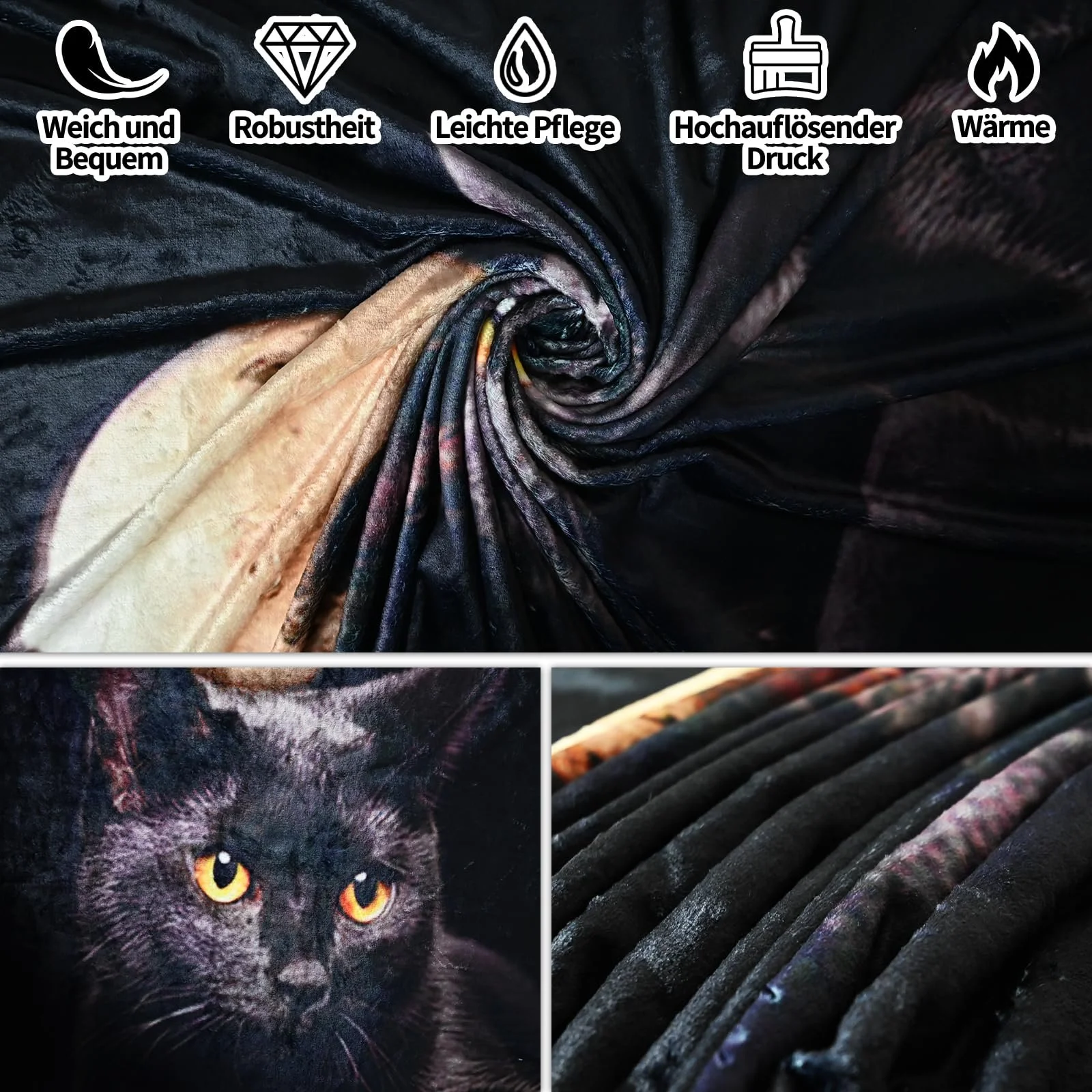 Одеяло Cuddly с кошачьим мотивом 130 x 150 см, диванное одеяло с животным мотивом, мягкое теплое флисовое одеяло для взрослых, теплые одеяла для осени и зимы (C, 130 x 150 см), фото №2