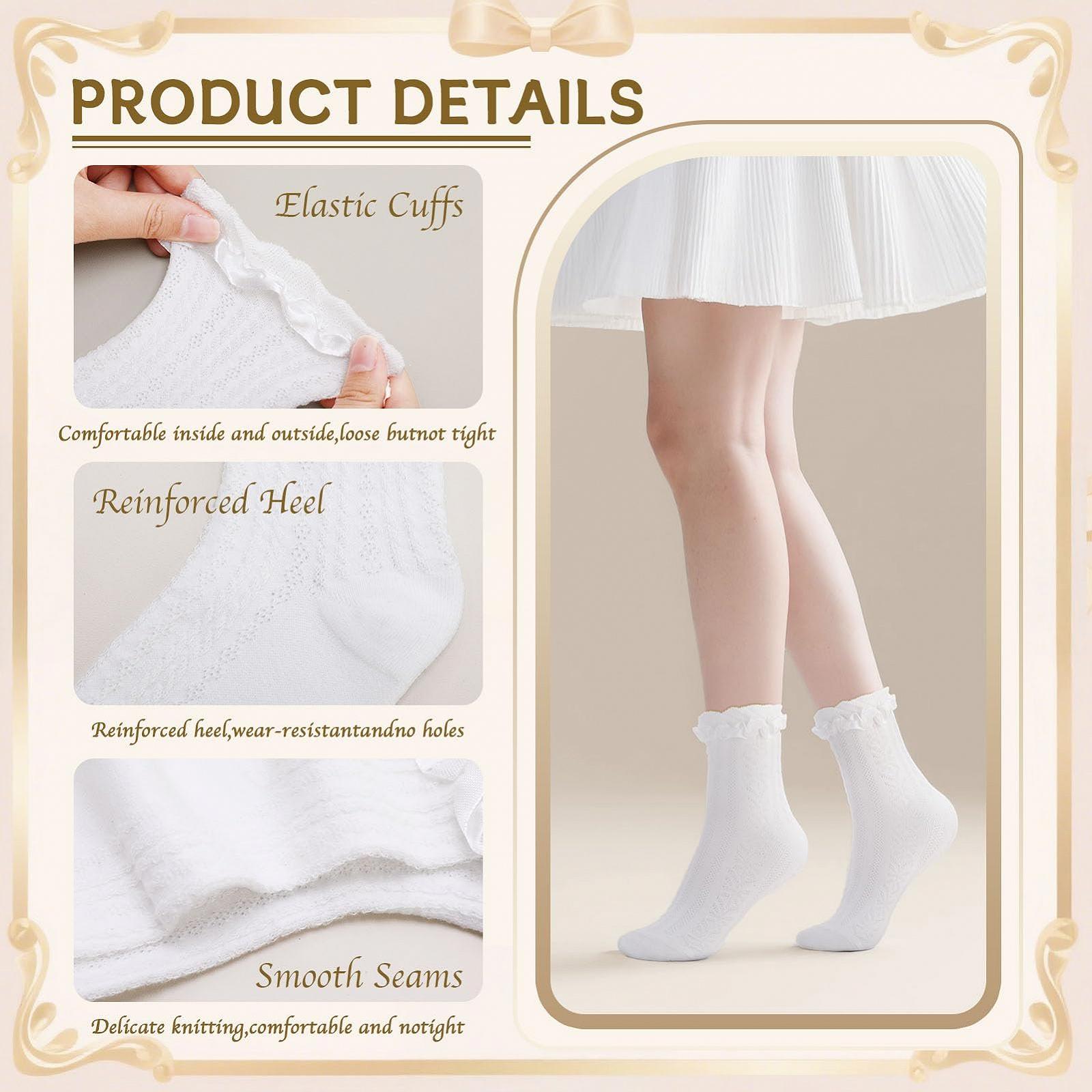 Носки с оборками (6 пар) Белые носки с оборками Dirndl Кружевные носки для женщин Элегантные Милые носки принцессы Кружевные дышащие для женщин Девушек Невест 37-43, фото №3