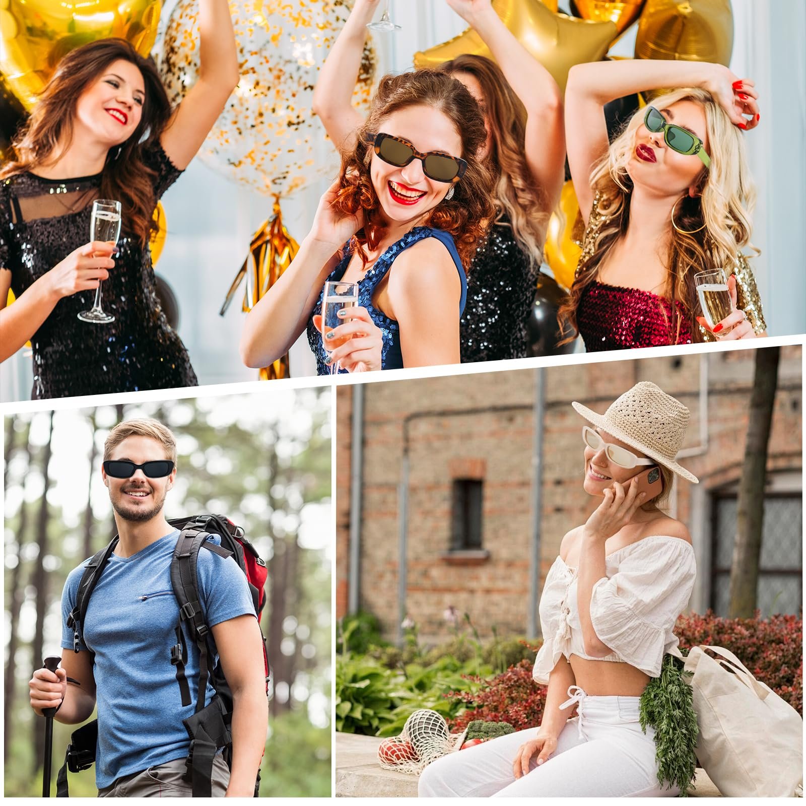 Сонцезахисні окуляри VINEST Вінтажні Прямокутні Бежевий, набір 4 шт, фото №7