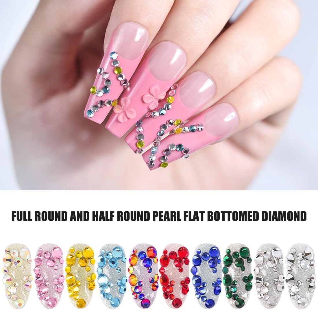 Стразы Тип: Плоские, 3100 шт., Разные Размеры и Цвета, Блестки, Полукруглые Жемчужины, AB Кристалл, с Пинцетом, фото №4