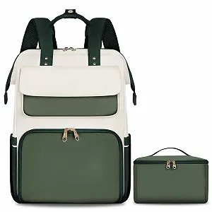 Рюкзак для ноутбука та обідів BERTASCHE 15.6 дюймів з термосумкою Зелено-бежевий - Фото 1