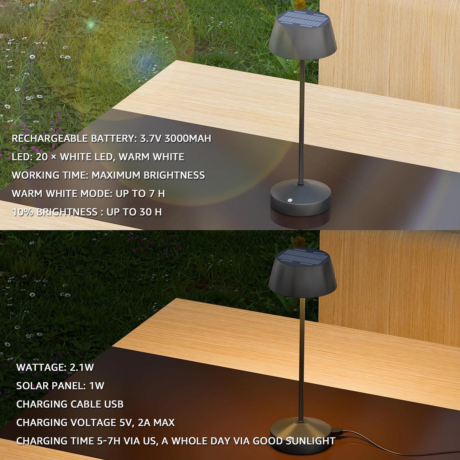 Настільна лампа Solar LED Outdoor 3000 K Touch Switch 2-in-1 Rechargeable IP44, фото №5