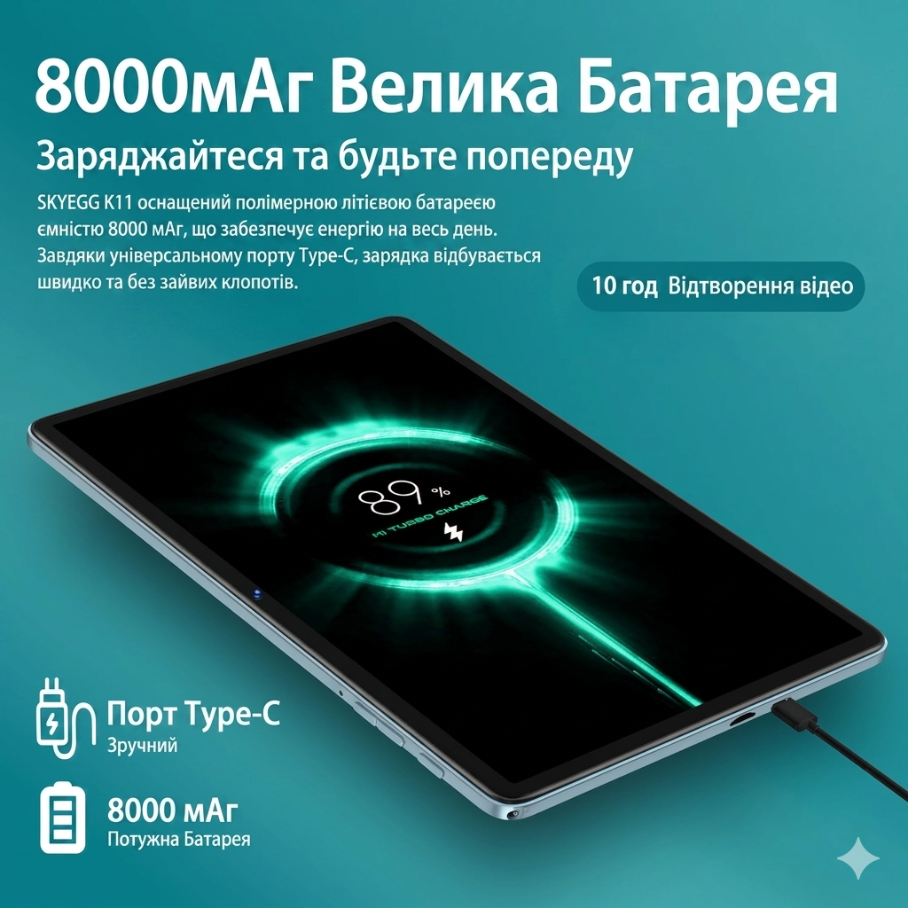 Планшет 10.1" SKYEGG K11 (6+16)/128Gb Android 14 8000 mAh Блакитний, фото №5