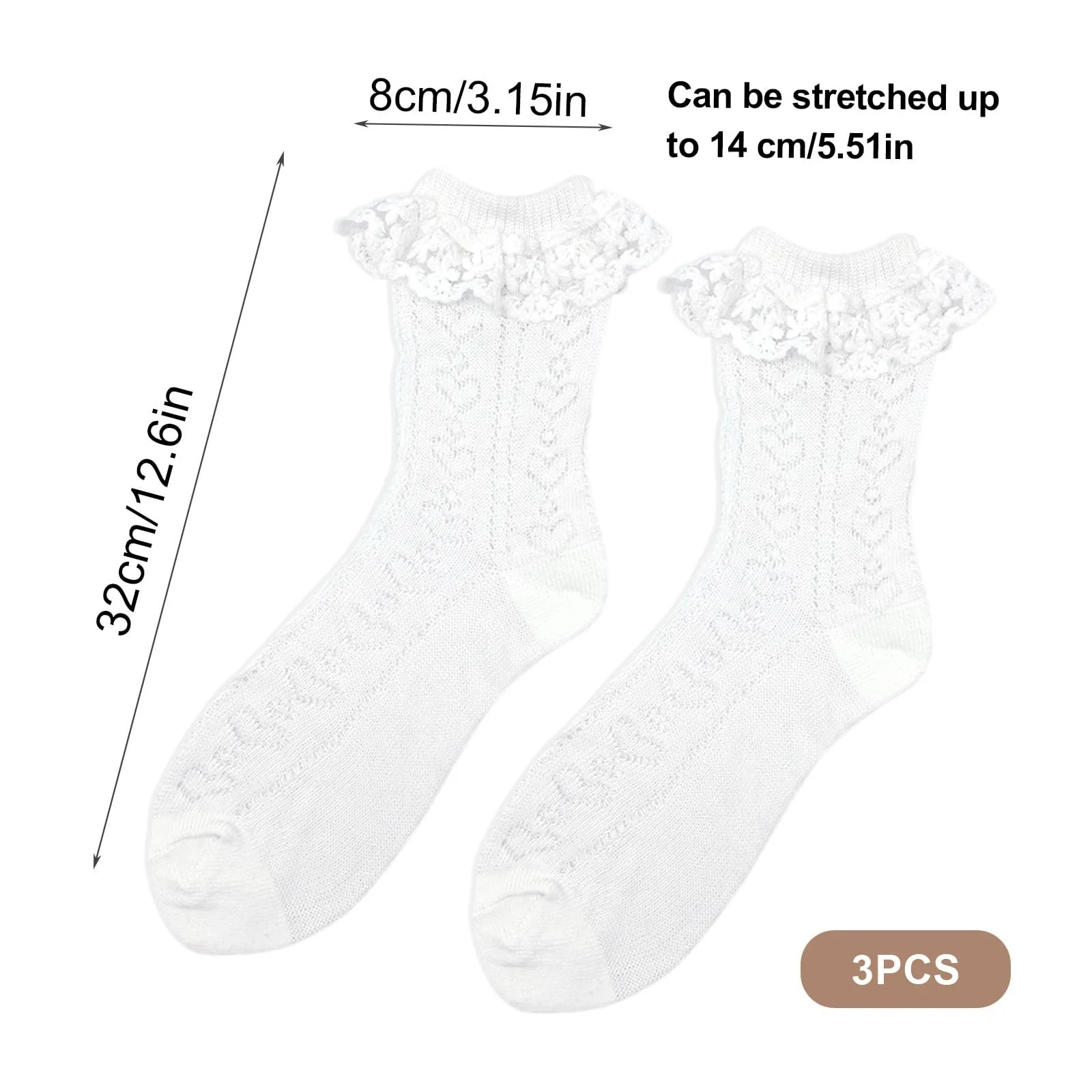 Носки с рюшами, 3 пары, для женщин и девочек, хлопковые вязаные кружевные носки в форме сердца, носки-принцессы для вечеринок и повседневной носки, белые, фото №2 Носки с рюшами, 3 пары, для женщин и девочек, хлопковые вязаные кружевные носки в форме сердца, носки-принцессы для вечеринок и повседневной носки, белые, фото №2