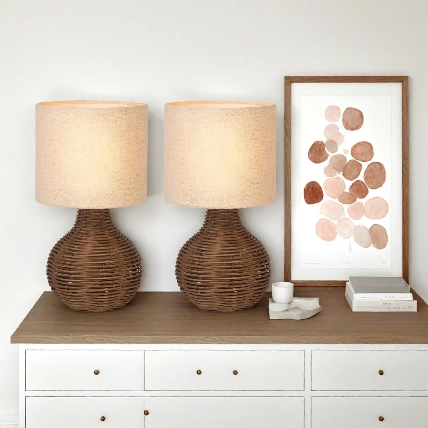 Настільна лампа ротангова E14 60 W 32.5 см Бежева, фото №6