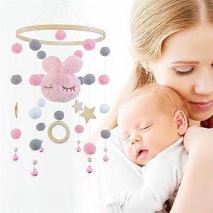 Мобиль Baby Wind Chimes Кроватный Ветряной колокольчик с фетровыми шариками Кролик Пентаграмма Кровать Колокол Ветряной колокольчик Деревянные подвески Подарок для девочек мальчиков (розовый кролик, 20 x 50 см) synthetic.ua - Фото 1