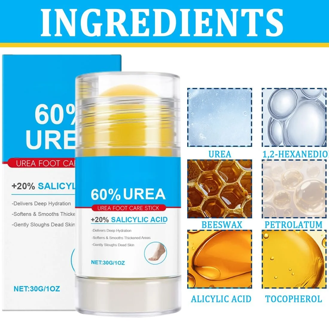 Крем-стик для ног Urea Cream 60% Urea и 2% Salicylic Acid увлажняющий от мозолей 40 г, фото №3