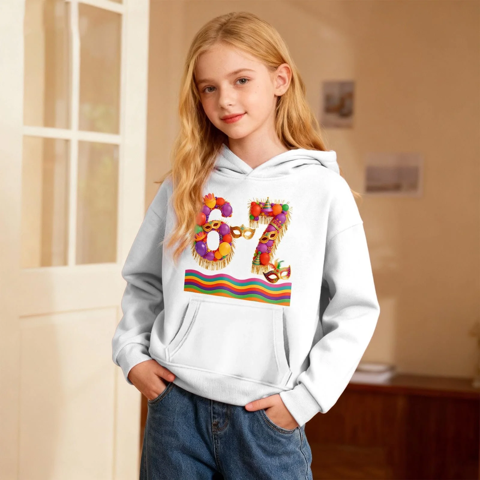 Детское худи с капюшоном и карнавальным узором, фото №3