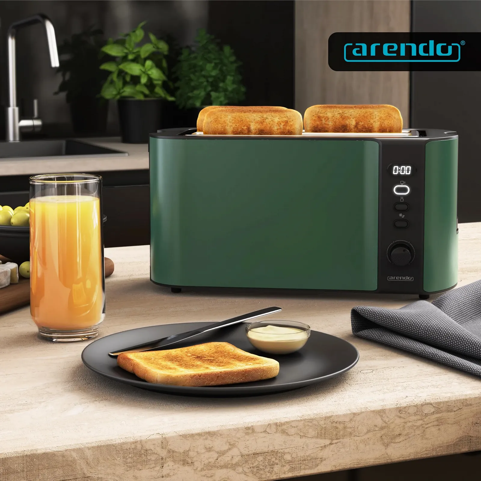 Тостер Arendo Frukost 4 скибки Нержавіюча сталь з довгим слотом Функція розморожування 1500 Вт, фото №6