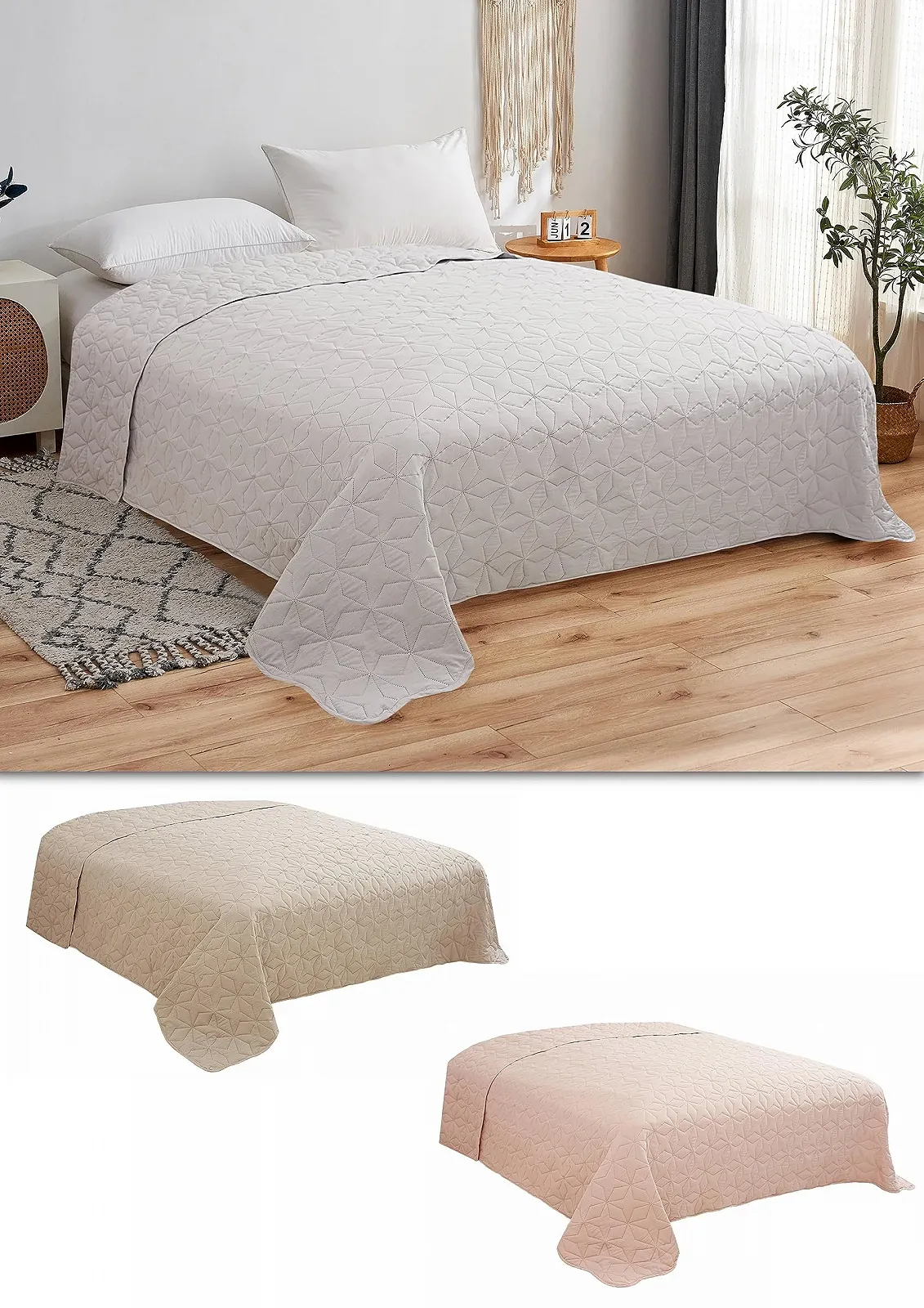 Покрывало MB Warenhandel24 XXL Универсальный Плед Приблизительно 220 x 240 см Пэчворк Кантри Хаус Диван Кровать Серебряный, фото №1