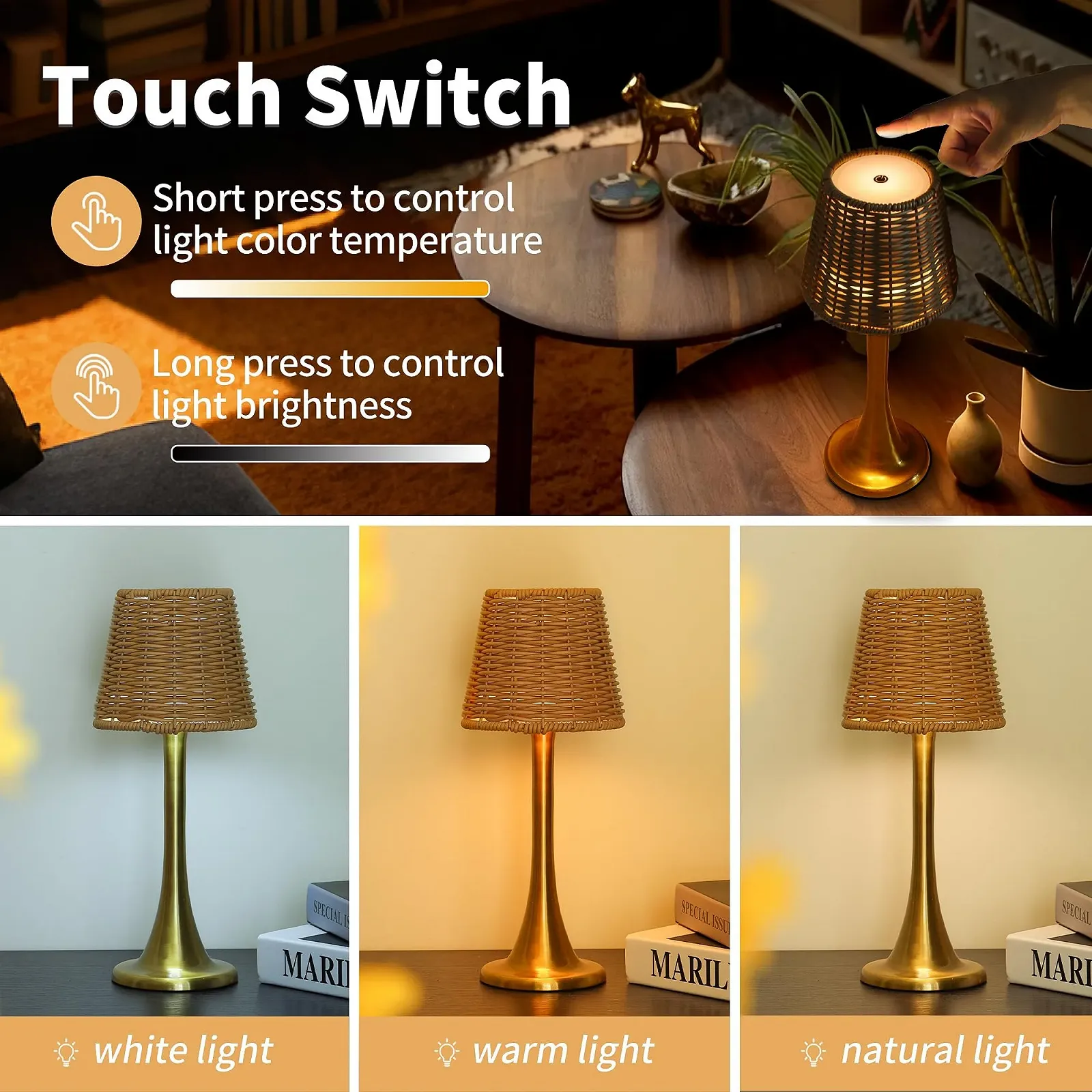 Настільна лампа Mr. White Outdoor Waterproof LED IP54 Rechargeable Wireless Dimmable Золотиста, фото №4