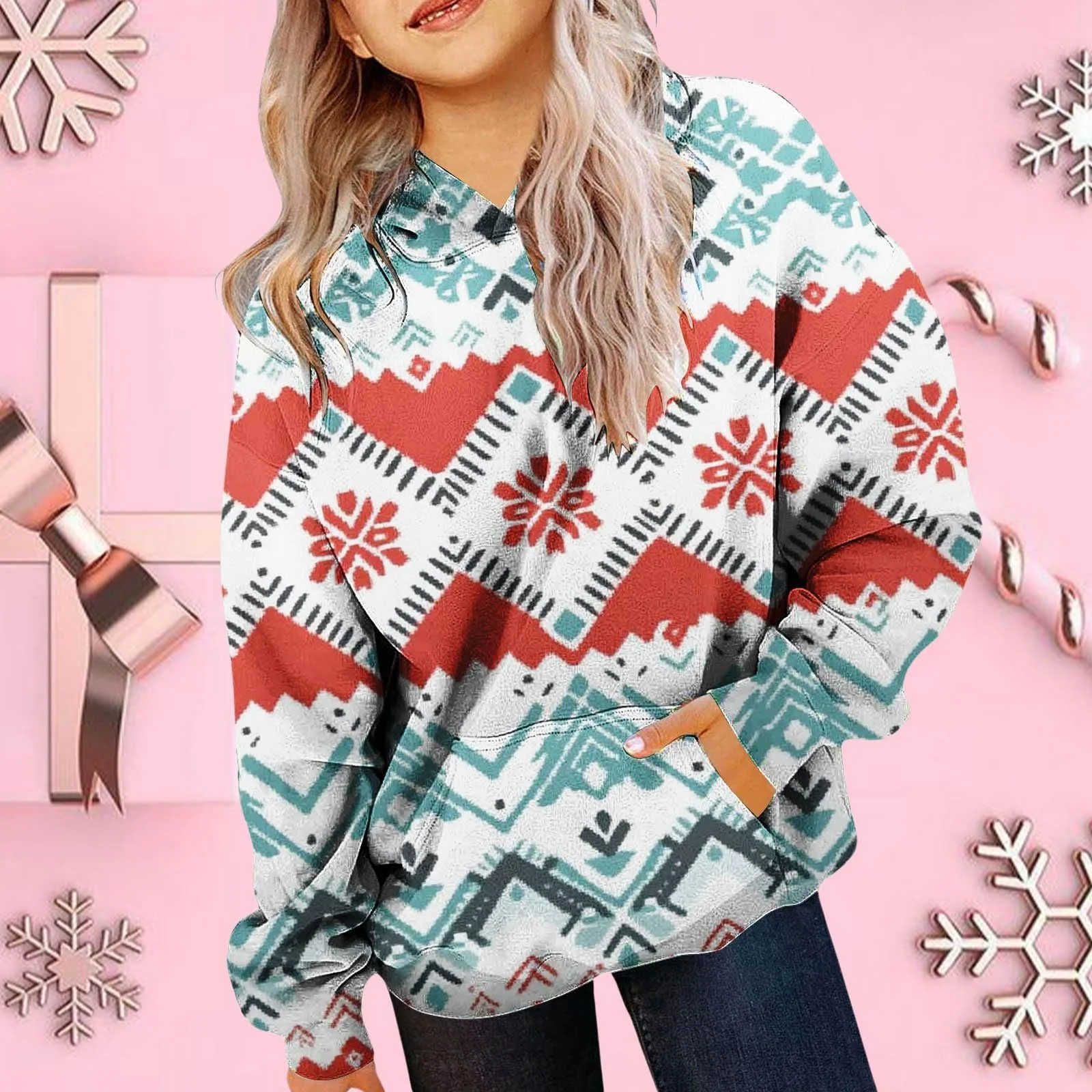 Худі Різдвяне Дитяче, Толстовка для дівчинки з довгими рукавами, м'яка, з різдвяним принтом, фото №3